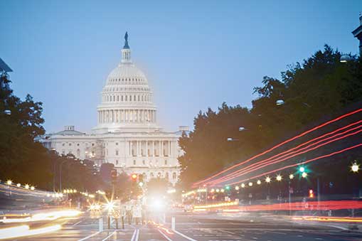 United States capitol building at dusk, time-lapse