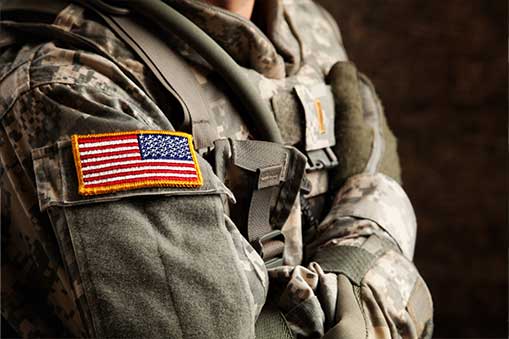 Military uniform with American flag on shoulder